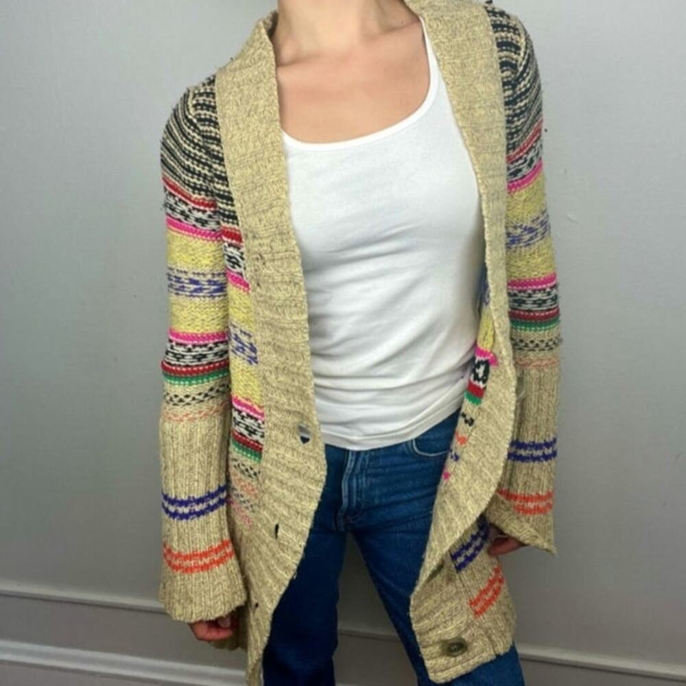 Free People Wool & Rabbit Hair Serape Small Retro Striped Cardigan Sweater - Picture 6 of 6